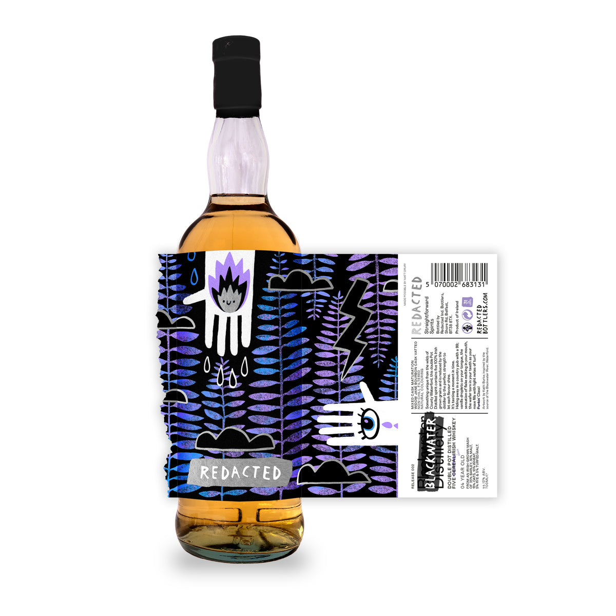 Redacted Whiskey Release 002 Blackwater Distillery artwork by Kathi Burke